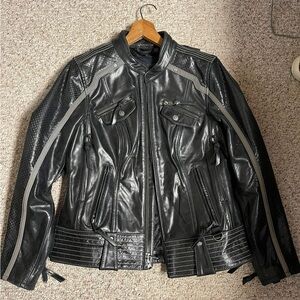 Black Leather Jacket with Gray Accents